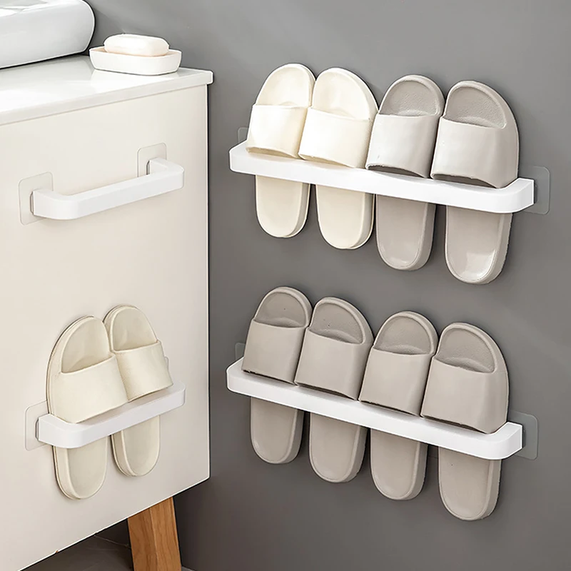 Home Bathroom Slipper Rack Free Hanging Towel Organizer Multifunctional Slipper Storage Rack Single Rod Space Saving Rack