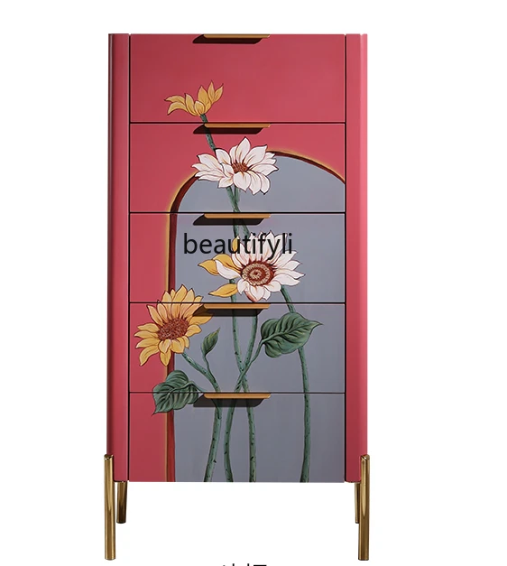 

Living Room Storage Organizer Hand-Painted Decoration Solid Wood Simplicity Modern Italian Light Luxury Cabinet