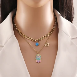 316L Stainless Steel New Fashion Fine Jewelry Colorful Paintings Eyes Palm Charm Chain Necklaces Bracelets Earrings For Women