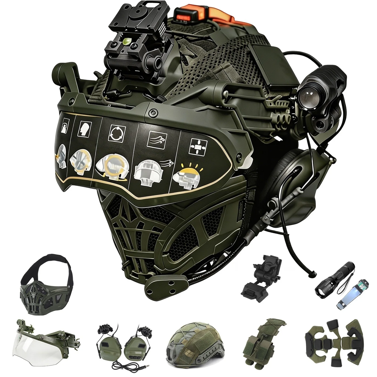 8-in-1 Tactical FAST Helmet Combo: Upgraded Bump Helmet, Headset, Mask & Cover - Military Gear for Paintball Airsoft Training