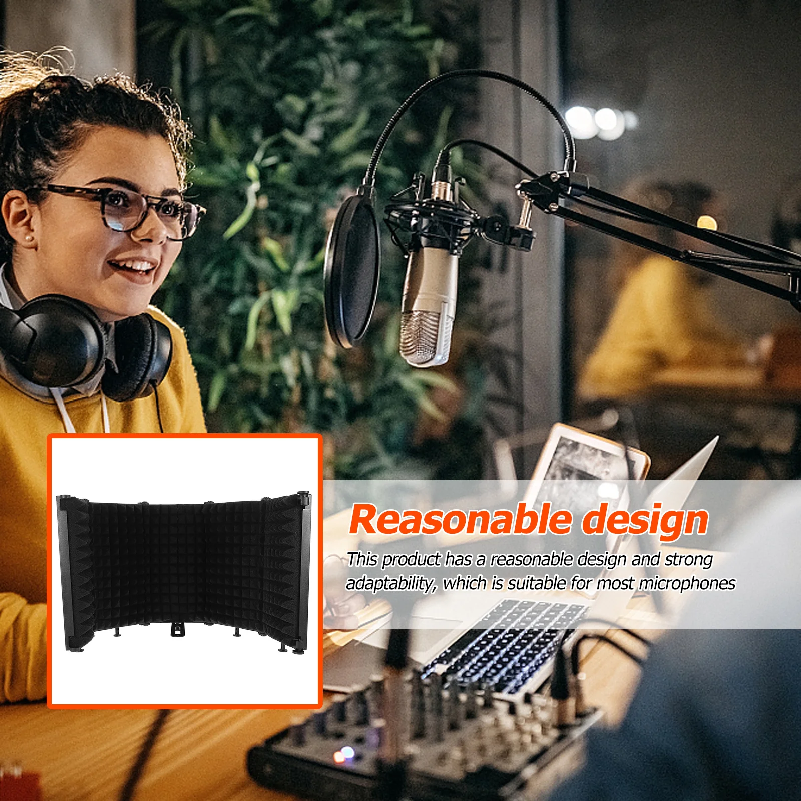 1 Set Five-Door Microphone Soundproof Shield Abs Eva Isolation Pad For Recording Studio Mic Sound Absorbing Cover Microphone