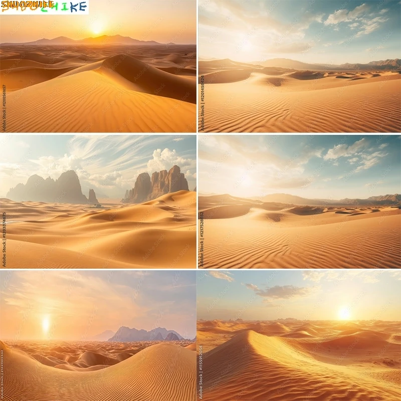 

Scenic Sahara Desert Sunlight Sky Photography Backdrops Morocco Africa Landscape Sunset Sand Dune With Bushes Background DS-02