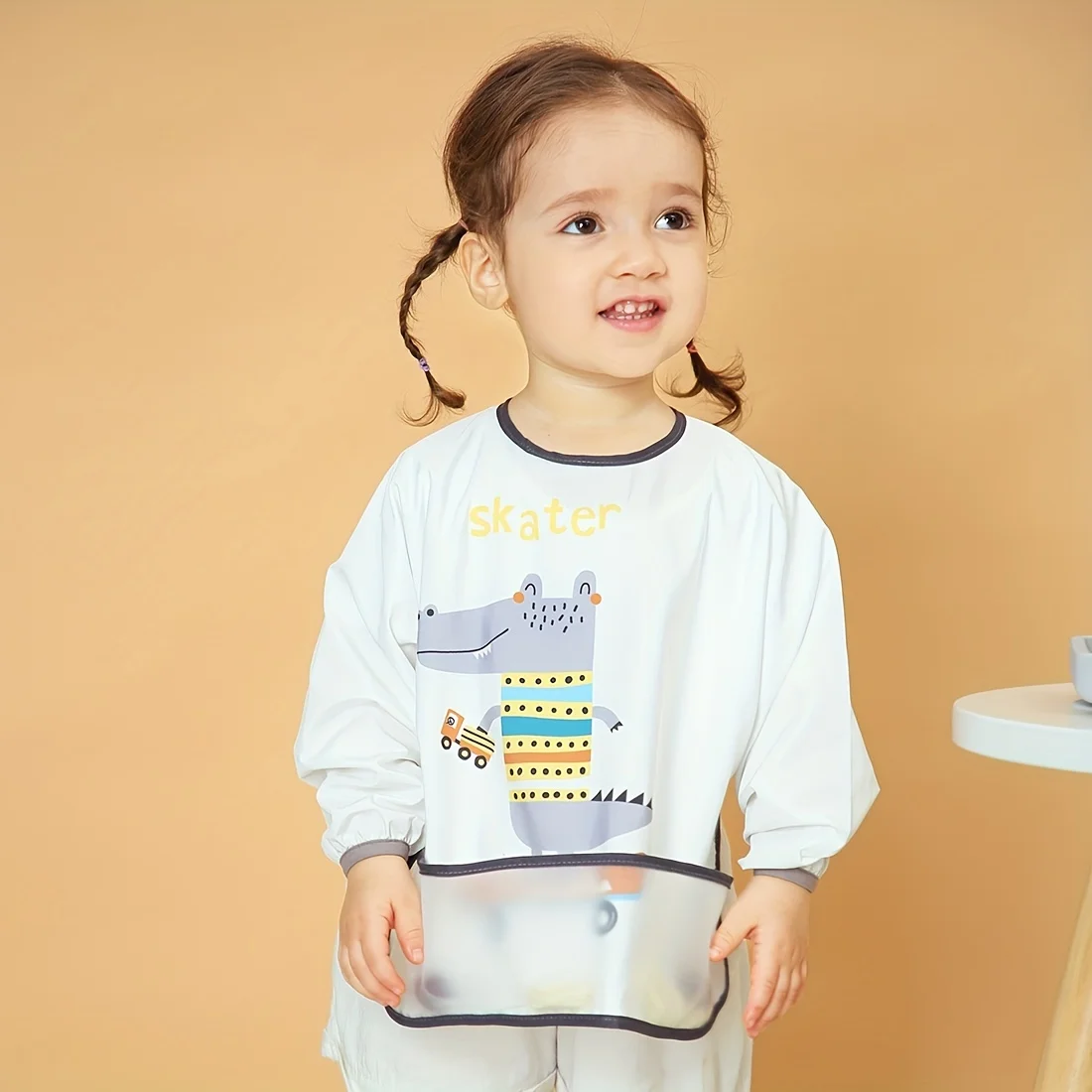 

Обеденный нагрудник с длинными рукавами для молодежи — мультяшный животный дизайн, можно стирать в машине, полиэстер, облегающий комбинезон для легкой очистки