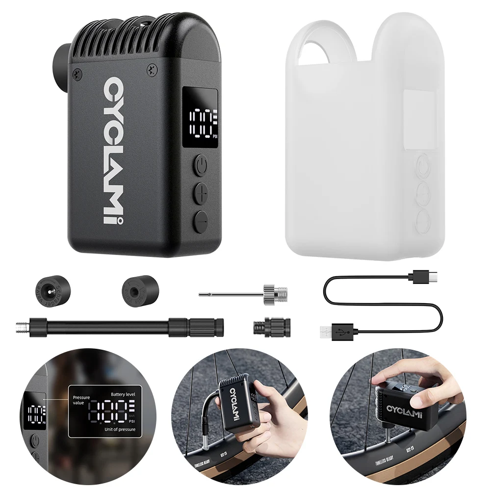 

Electric Bike Tire Pump Rechargeable Bicycle Tire Pump 100 PSI with Presta and Schrader Valve for Road Bike Mountain Bike E-Bike