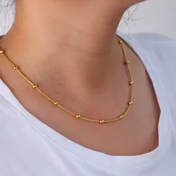 Stainless Steel Beaded Necklaces For Women Gold Color Charm Snake Chain Necklace Summer Beach Party Aesthetic Jewelry bijoux