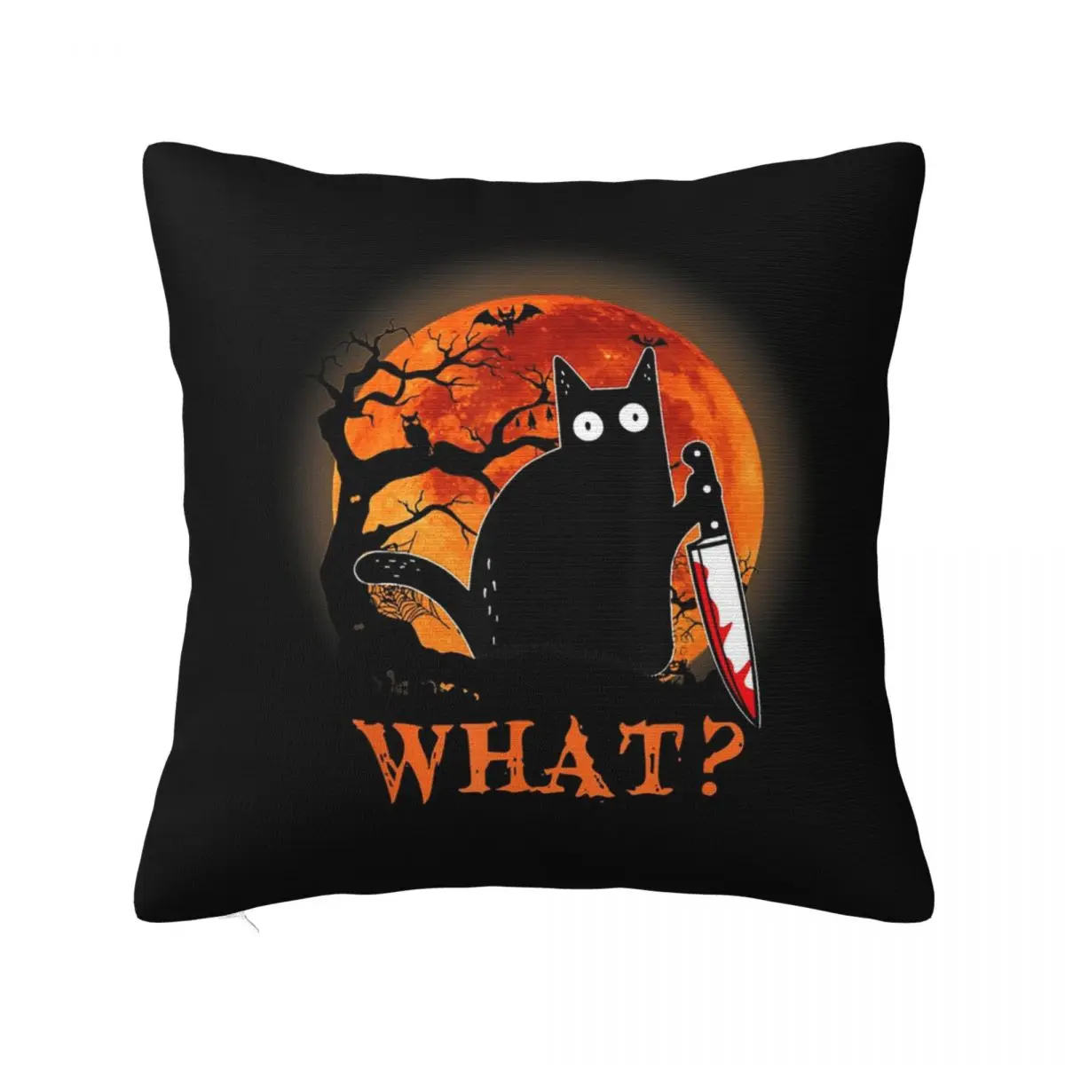 What Murderous Black Cat With Knife Halloween Square Pillowcase Pillow Cover Cushion Zip Comfort Throw Pillow for Home Bedroom