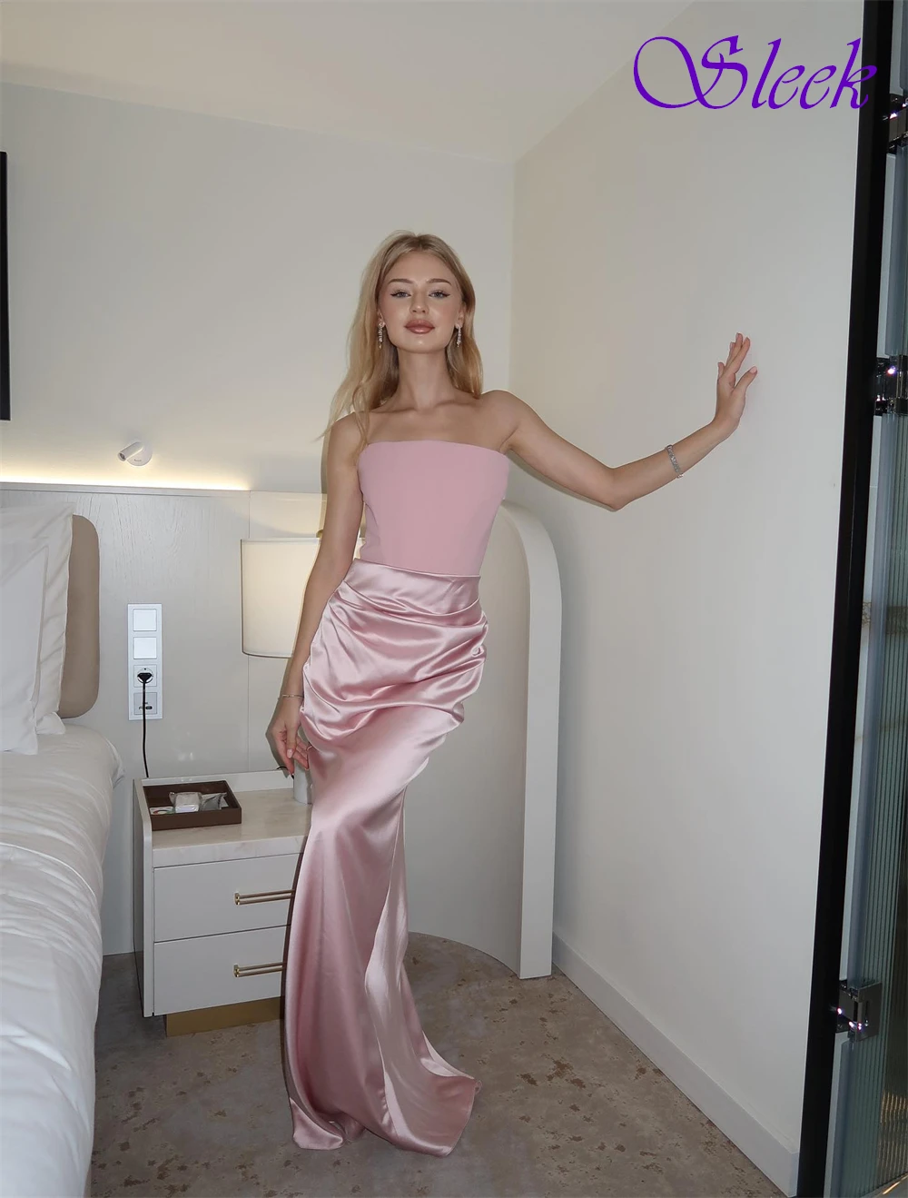 

Customized Simple Strapless Satin Evening Dress Luxury Sleeveless Prom Dress Temperament Mermaid Special Occasion Gowns
