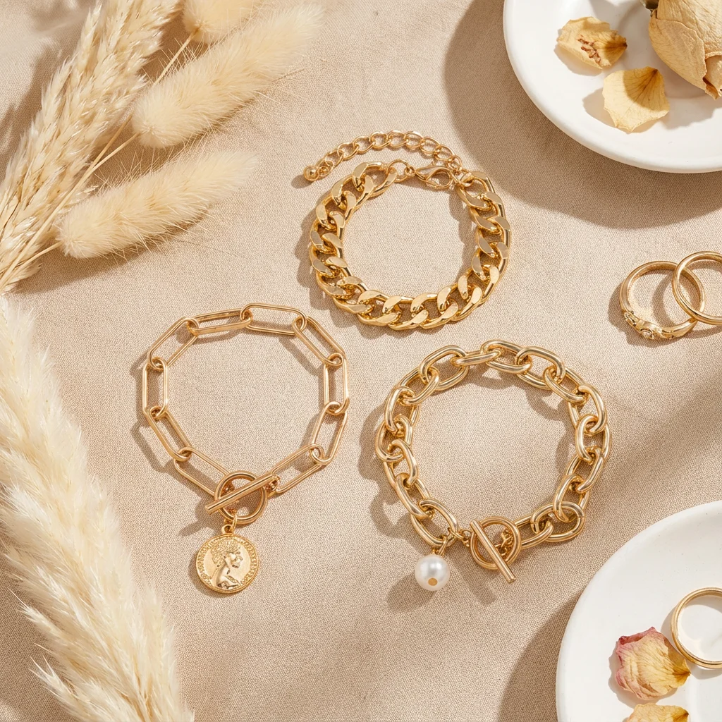 Retro OT Schnalle Multilayer Armband für Frauen Mode Charme Imitation Perle Anhänger Schnalle Gold Farbe Armreif Party Geburtstag Geschenk – Detail 4