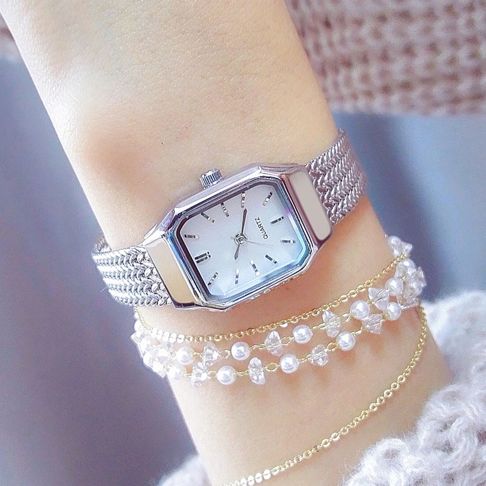 Mayzhisu relógio feminino luz de luxo retro quartzo relógio de pulso pulseira de aço inoxidável para presente negócios feminino senhoras relógios