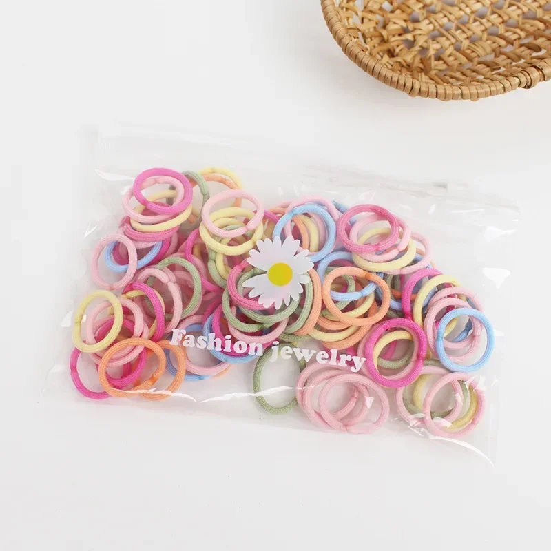 100pcs Chrysanthemum Pocket Small Rings Mini Thumb Hair Rings Baby Small Elastic Cords Not Damaging Head Rope 2cm Elasticity