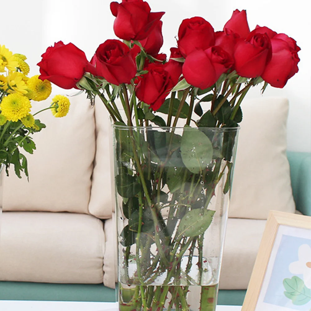 

Square Bucket Transparent Tall Plant Container For Office Home Hotel Decor Flower Arrangement Vase Farmhouse Flower Bucket