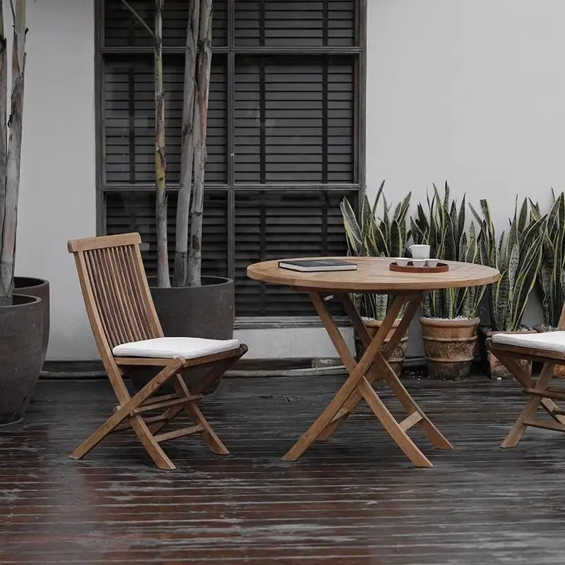 

Leisure outdoor chair resort hotel dining chair solid wood balcony tea table combination homestay courtyard foldable