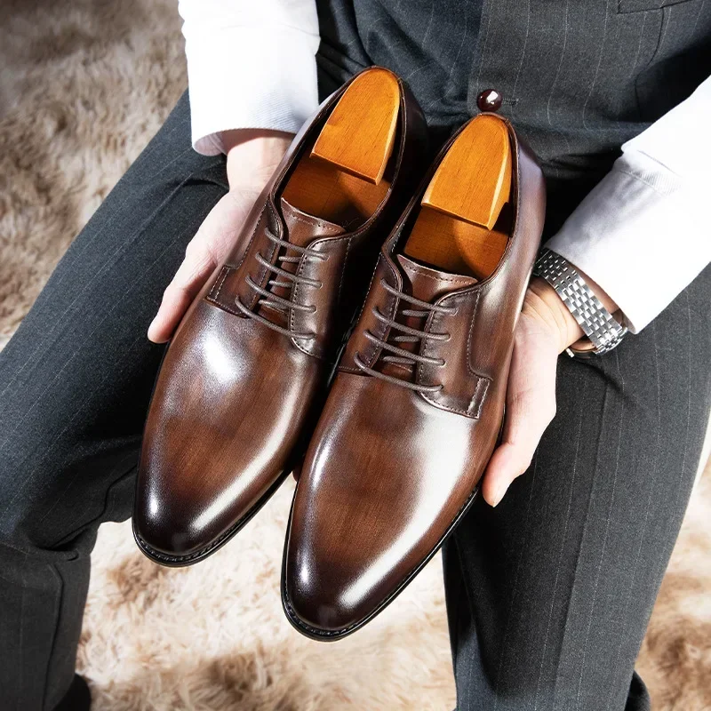 Chaussures en cuir pointues pour hommes, chaussures provoqué pour hommes, gentleman britannique, chaussures de bureau, chaussures de mariage Oxford, Erkek AyakkabReebok, qualité