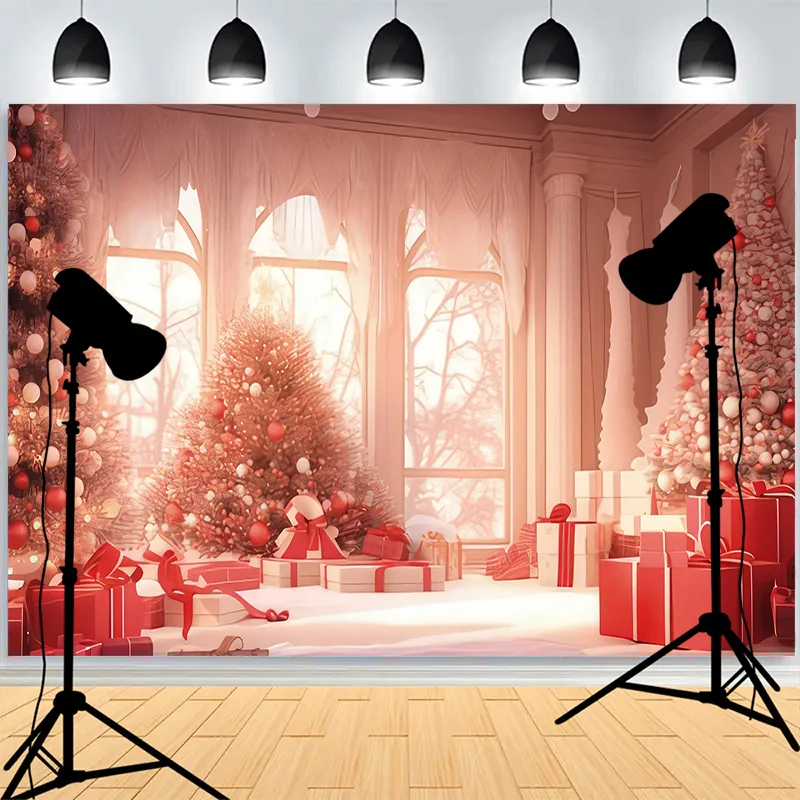 Rustic Floral Decor Christmas Day Photography Backdrops Santa Claus Fireplace Winter Family Party New Years Background XH-72