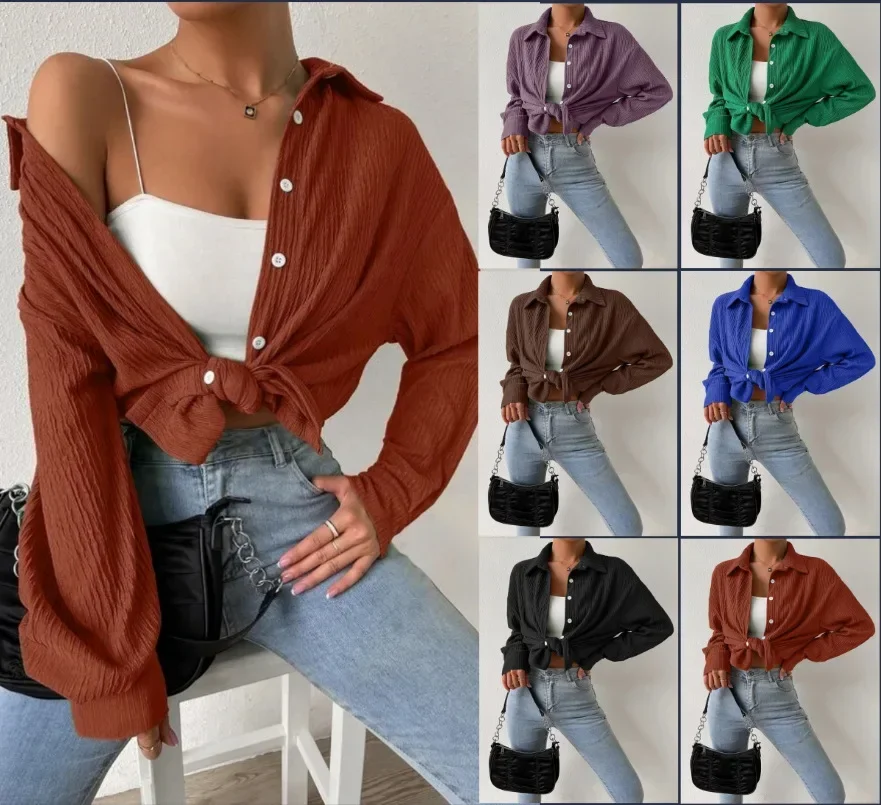 

Women Shirt Blouse Cardigan Long Sleeve Shirts Single Breasted Button Turn Down Collar Casual Office Lady Autumn 2023 Pockets