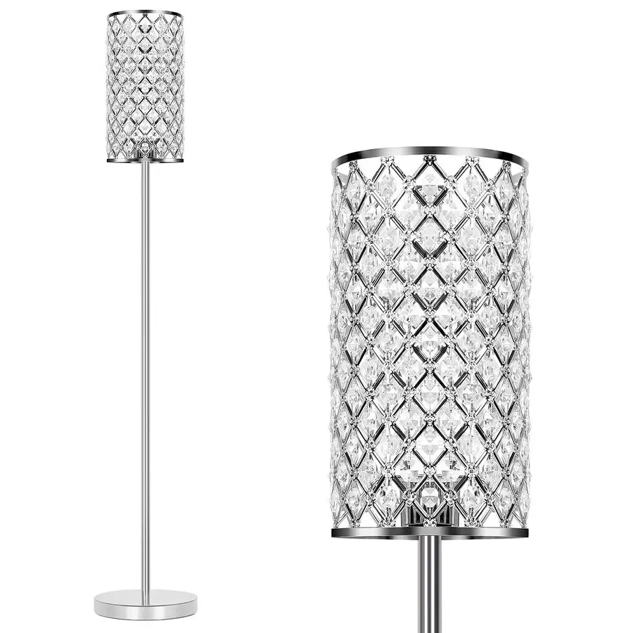 

Floor Lamp, Modern Standing Lamp with Elegant Shade, LED Floor Lamp with On Off Foot Switch Silver Finish Tall Pole Lamp Accent