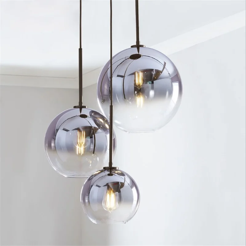 Nordic Glass Pendant Light Modern LED Kitchen Loft Staircase Dining Bar Three Head Single Head Hanging Lamp Decor Fixture Lustre