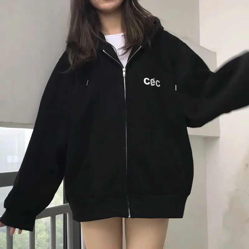 

Ladies Print Cardigan Hoodie Women's Jacket Coat Street Style Zipper Long Sleeve Thin Autumn Fashion for Young Women