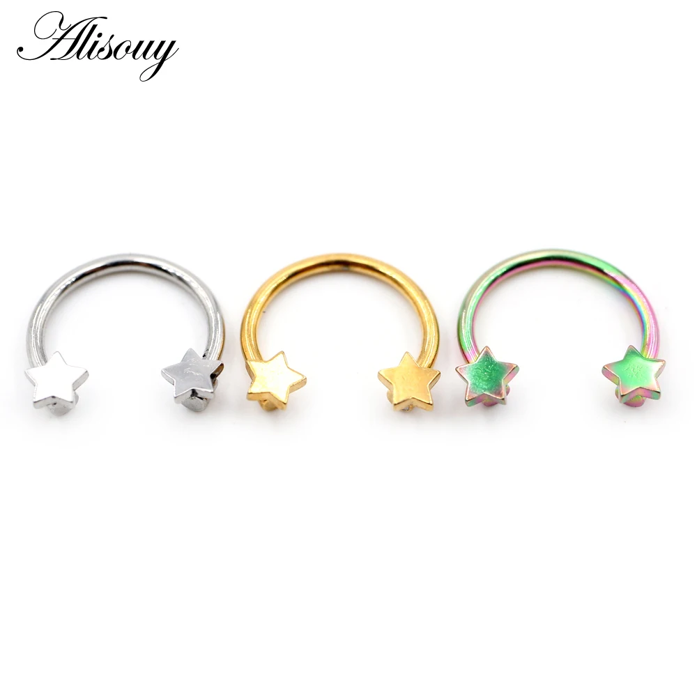 Alisouy 1PC Stainless Steel Heart Star Flower Horseshoe BCR Captive Septum Ear Guauge Nipple Nose Rings Piercing Body Jewelry view 2