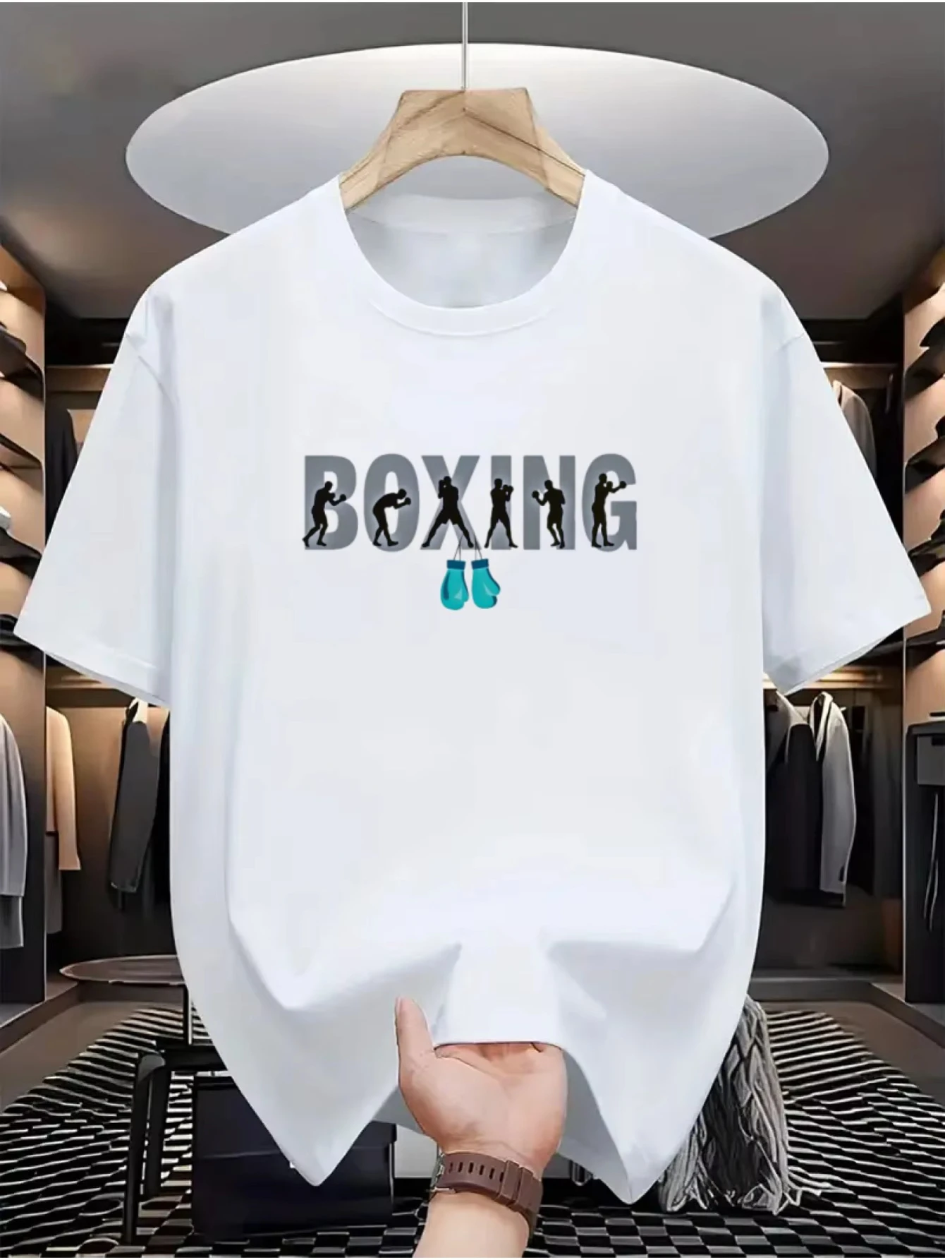 الرجال ملابس الرجال تي شيرت للجنسين الرجال 100% القطن تي شيرت غير رسمي مع الملاكمة الرسم رياضي طاقم الرقبة قصيرة الأكمام خفيفة الوزن #3