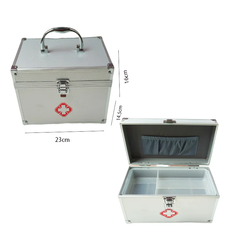 مجموعة الإسعافات الأولية المنزلية متعددة الطبقات، صندوق دواء من سبائك الألومنيوم وأحجام صغيرة، سعة تخزين كبيرة، رعاية صحية #6