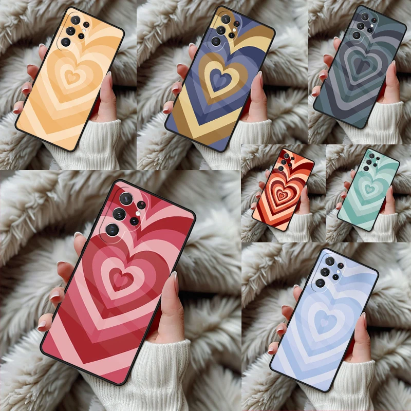 Red Love Heart Coffee Latte Groovy Phone Case For Samsung Galaxy S24 S25 S26 Ultra S22 S23 Plus S21 S20 FE Note10 TPU Cover