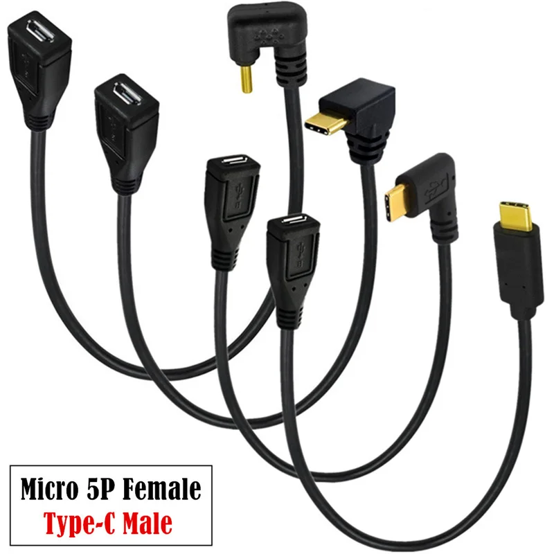 90 Degree Angled Left/Right/Up/Down/U-shaped USB3.1 Type C Male To Micro USB 2.0 5P Female Data Angled Cable 25cm