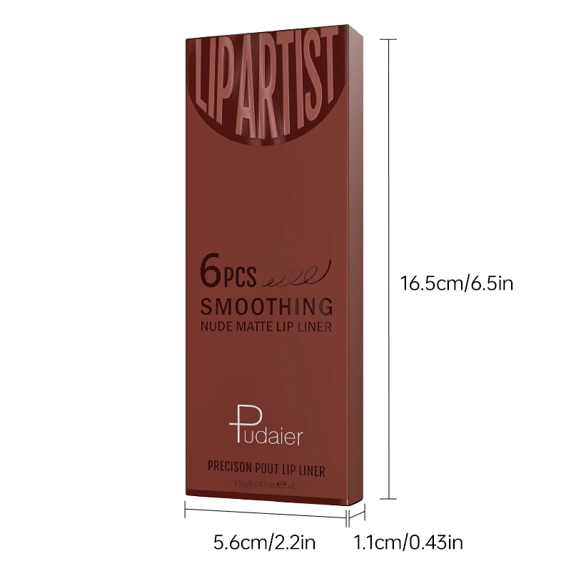 Ensemble cadeau de crayons à lèvres marron mat longue durée, nuances assorties, contour lisse, crayons à lèvres faciles à appliquer pour les lèvres parfaites, 6 pièces