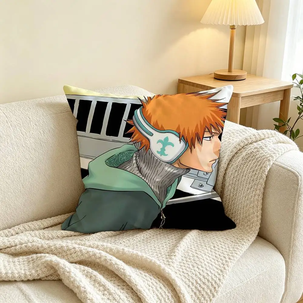 Anime B-Bleach Ichigo Kurosaki Square Double-Sided printed Pillow Case Bedroom Bedside Pillow Sofa Cushion Cover
