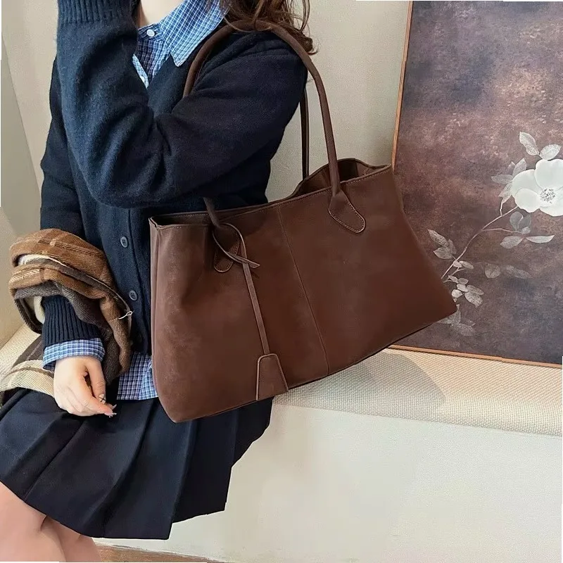 Simplicity Vintage Large Capacity Tote Bag Women High looks Casual PU Leather Underarm Handbag Commuter Shoulder Bag