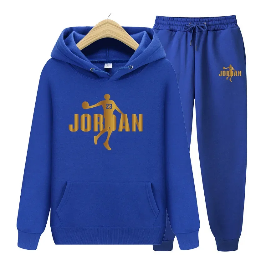 Ensemble sweat-shirt à capuche pour hommes, sports d'automne et d'hiver, adapté aux hommes et aux femmes, vêtements de sport décontractés en laine pour l'extérieur, 2 pièces
