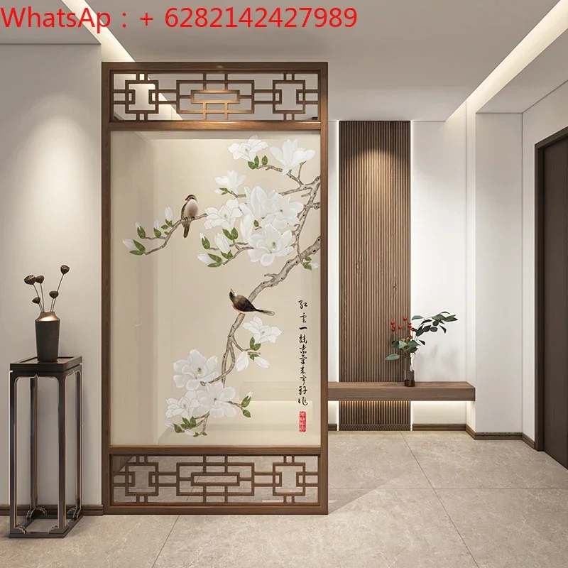 Custom solid wood screen partition porch entrance living room to block the new Chinese-style household hotel hall hollowed out