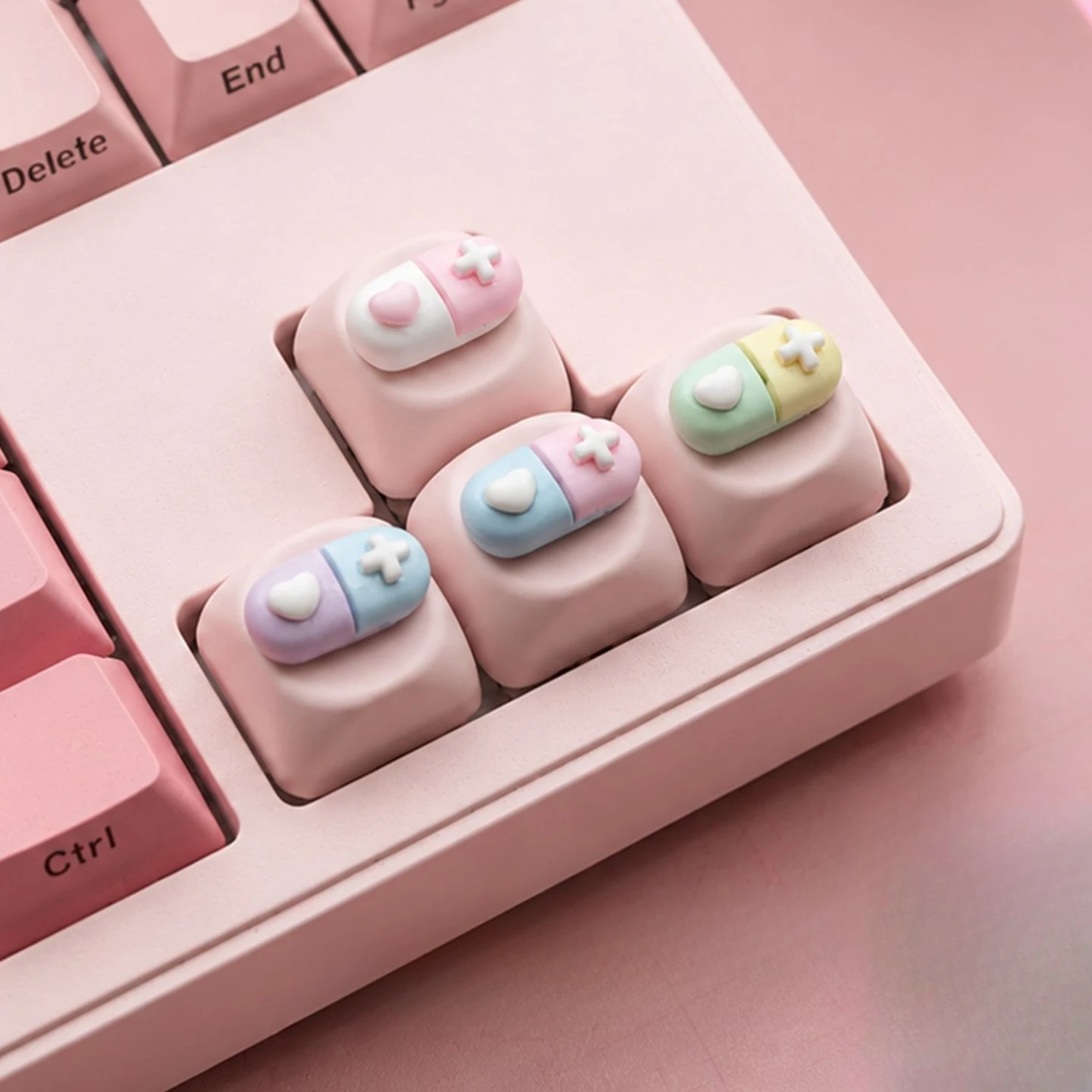 4Pcs/Lot Love Capsule Keycaps, Four Customized Pink Transparent Cute and Exquisite Macaron Series DIY Keycaps