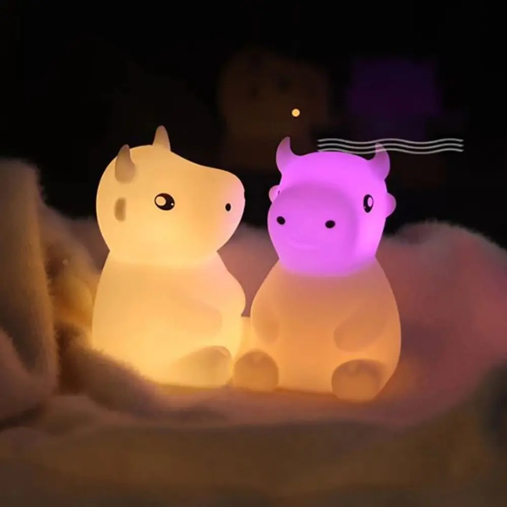 

Cute Soft Light Cow Night Lights Charging Timing Touch Lamp Silicone Pat Dimming Sleeping Nightlight Bedside