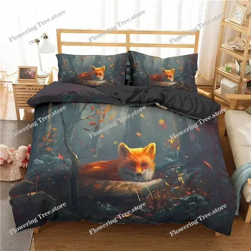 

Cartoon Fox Bedding Set Cute Fox with Flower Feather Headband Duvet Cover Twin Full Queen King Polyester Duvet Cover Girls Boys0
