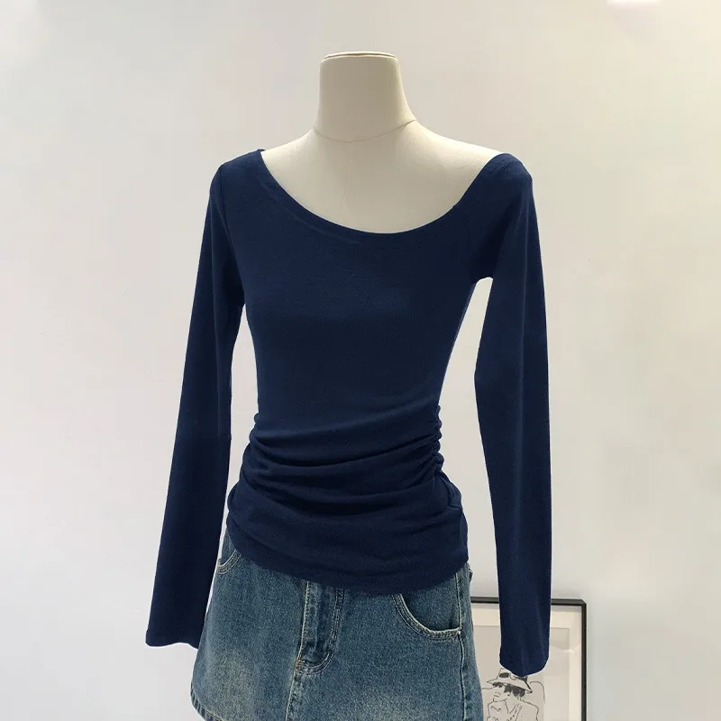 Early Spring Off-the-shoulder T-shirts Must-have Women Loose Stunning Off-the-shoulder Long-sleeved Yoga Wear Close-fitting Top