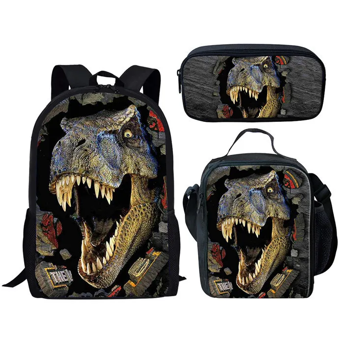 Classic Youthful Jurassic World Dinosaur 3D Print 3pcs/Set Student Travel bags Laptop Daypack Backpack Lunch Bag Pencil Case