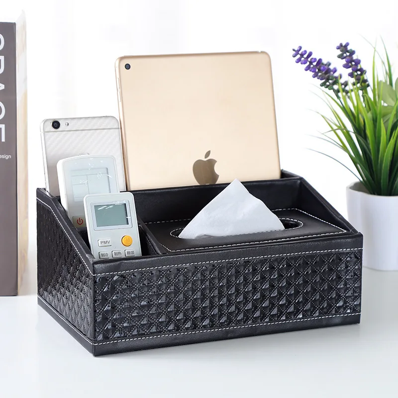 

Creative Home Products Multifunctional Tissue Box, Desktop Remote Control Storage Box, Leather Carton