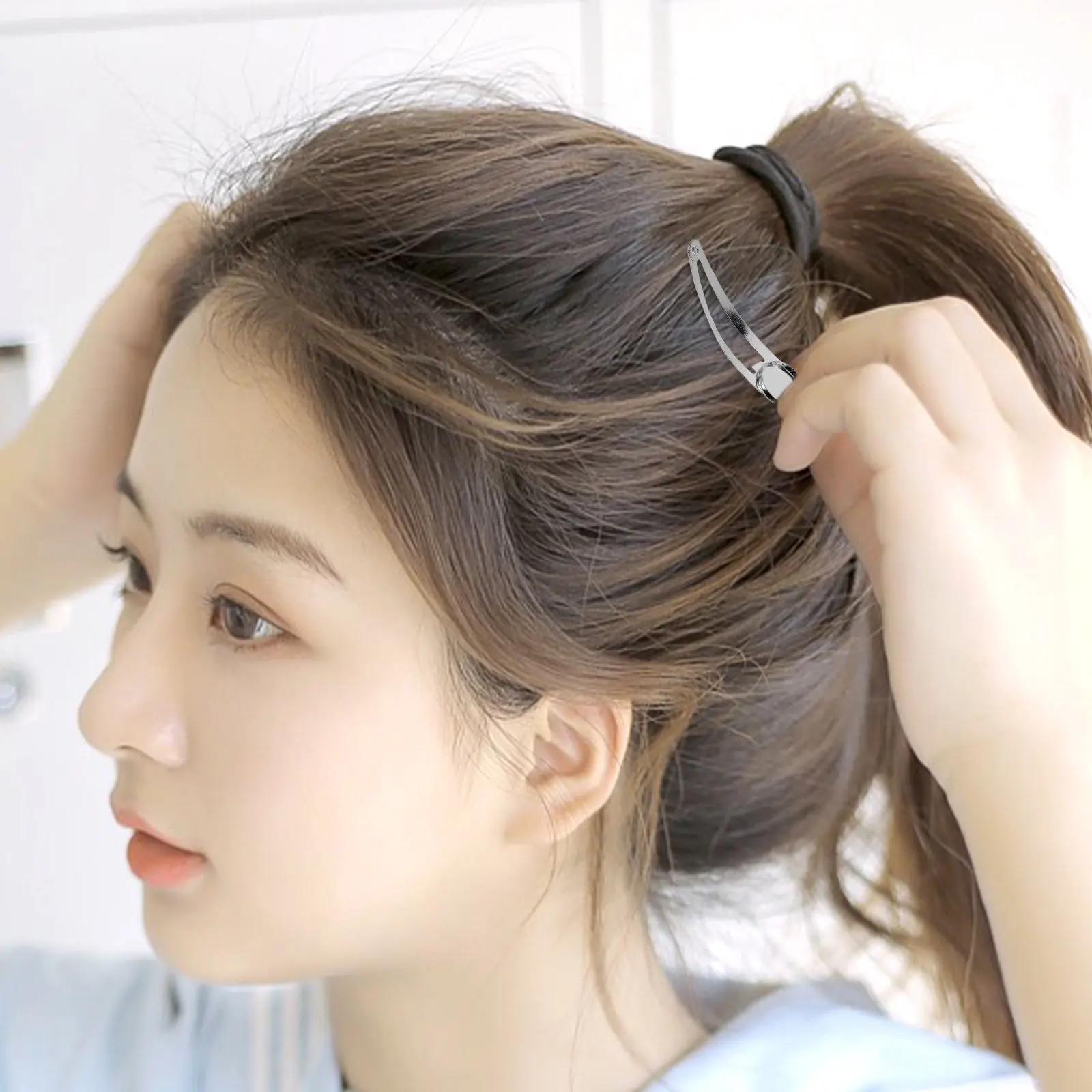 

10Pcs Hair Clip Barrette Clip Set Small Round Tray DIY Snap Hair Accessories Silver for Wedding Party Meeting Casual Style
