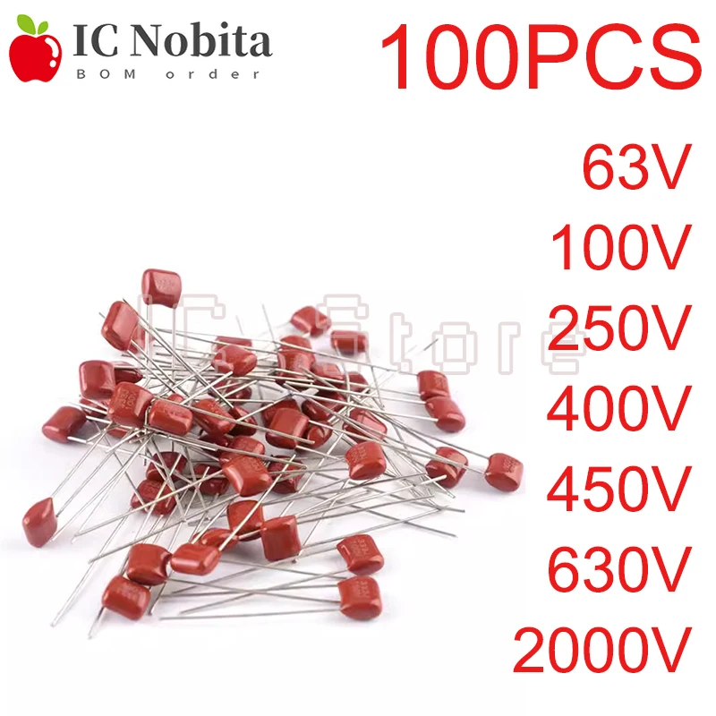 

100PCS CBB Polypropylene Film Capacitor 63V 100V 250V 400V 450V 630V 2000V 101 103 104 105 125J 221 222 223 224 225 332 333 334