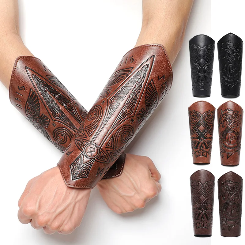 

1Pc Medieval Pu Leather Wristband Armor Gloves Medieval Arm Bracer Punk Bracer Wrist Guards for Halloween Warrior Knight Cosplay