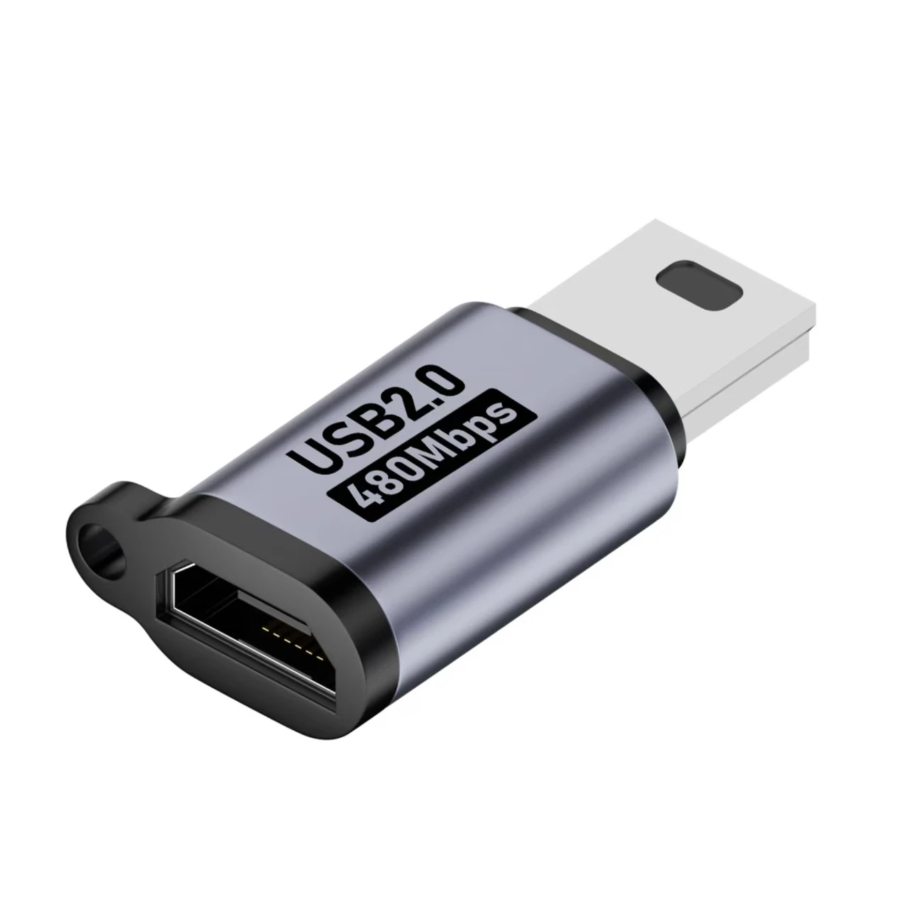 Mini‑USB Male to Micro‑USB Female Adapter, USB2.0 480Mbps Connector with Lanyard Hole, Support Charging & Data Sync