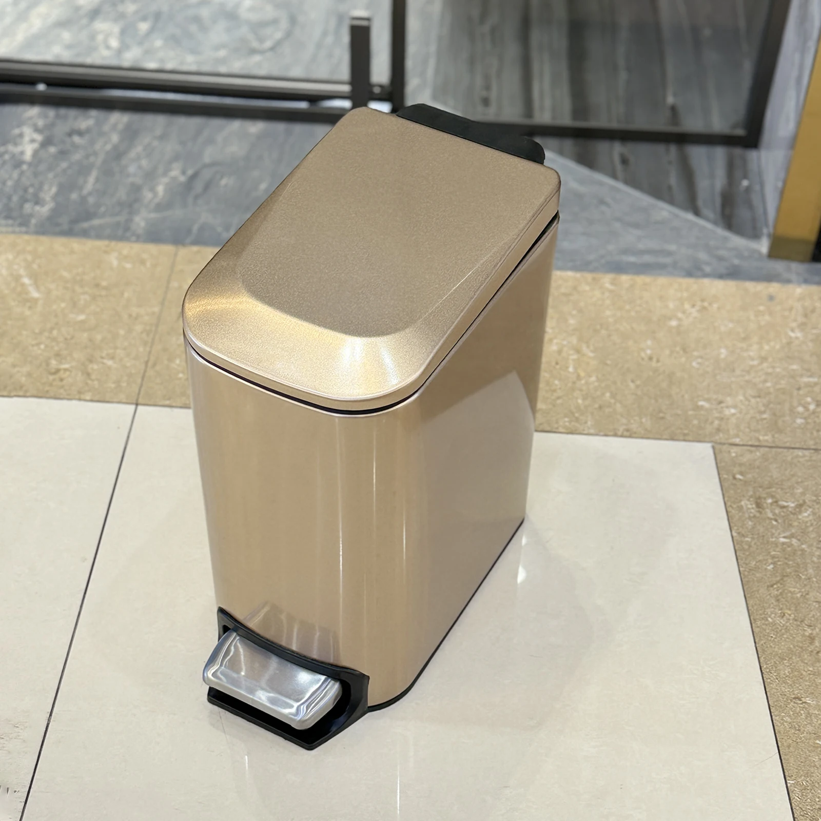 

6L Stainless Steel Pedal Trash Can with Light Double Metal Narrow Design for Bathroom Bedroom Office Hotel - Luxury Waste Bin