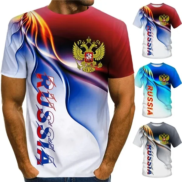 3D Russia Flag Emblem Printing T Shirt For Men Military Spiritual Toem Graphic T-shirts Children Fashion Short Sleeves Army Tops