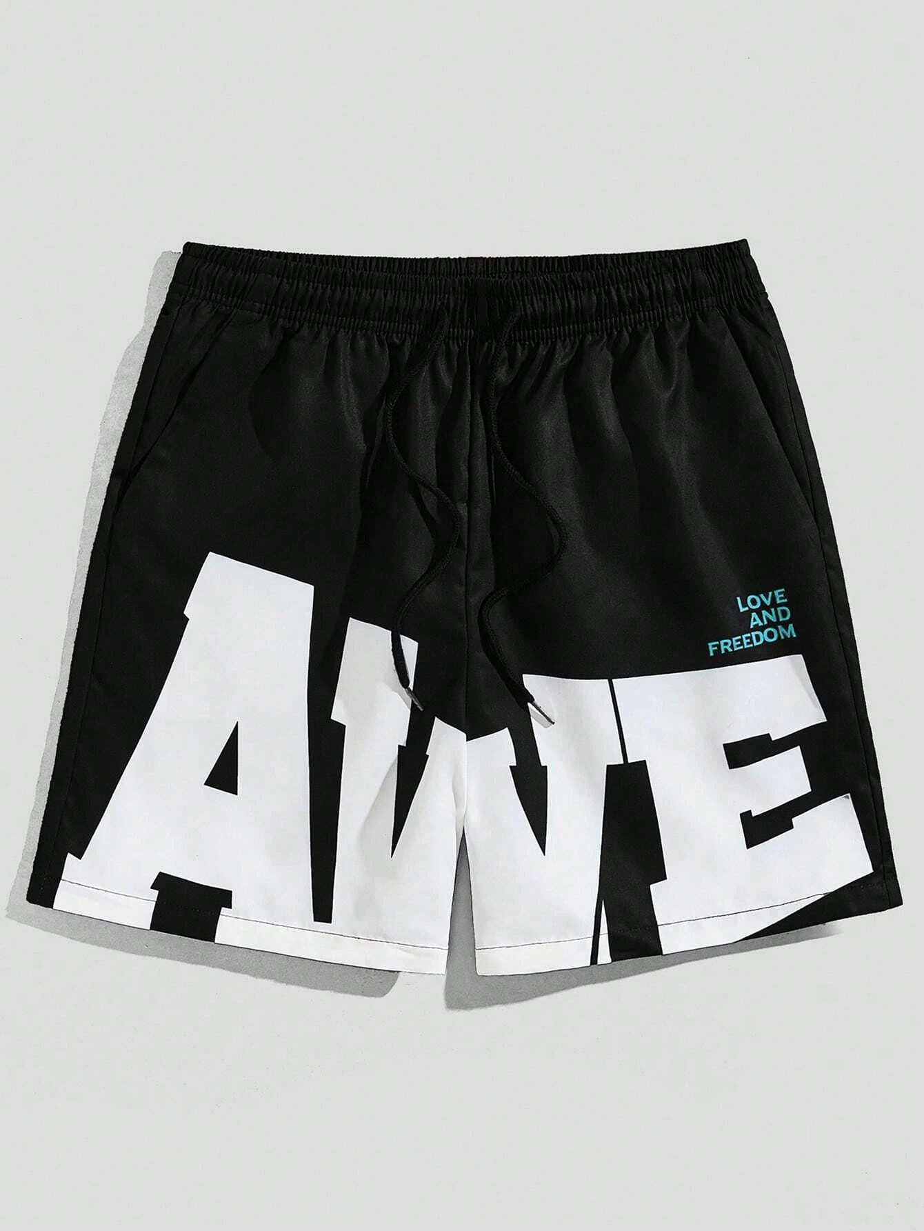 Men's Hawaiian 3D Simple Letter Pattern Beach Shorts Quick Dry Outdoor Leisure Sports Shorts Fashion Men's Shorts