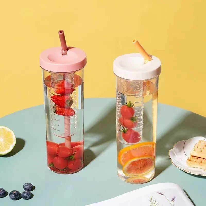 Creative Drinking Cup Bottle with Lid and Straw Plastic Outdoor Water Cup School Water Bottle Travel Sports Drinkware Juice Cup