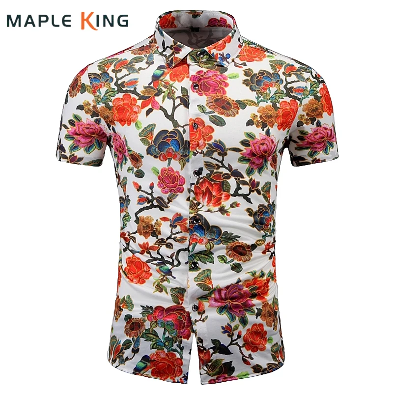 

Summer Floral Shirts Camisa Vintage Retro Hombre 2024 Mens Fashion Short Sleeve Mercerized Cotton Elastic Elegant Hawaiian Shirt