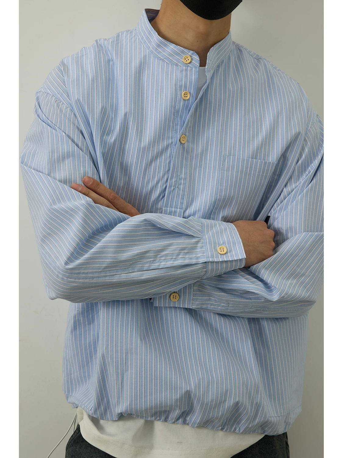 

Мужская повседневная свободная хлопковая рубашка LH Store в винтажном стиле с полосатым подолом, эластичной талией, дышащая, с длинным рукавом, в японском стиле, весна-лето