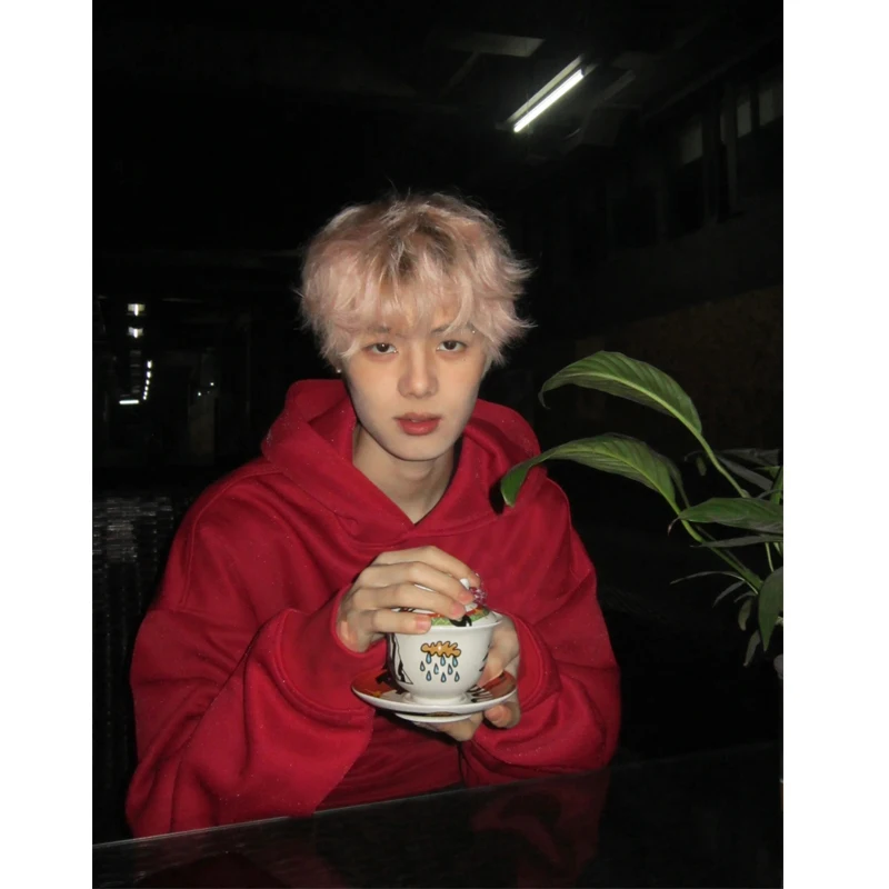 Heavyweight 300g Red Hoodie Men's Japanese Retro Overhead Base Shirt High-End Cleanfit Outerwear Casual Loose Fit Polyester
