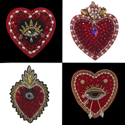 Tassel Devil's Eyes Sew-on Love Heart Patches Badges Crystal Beaded Appliques Rhinestone Patches T-shirt  Clothes Diy Bags Decor